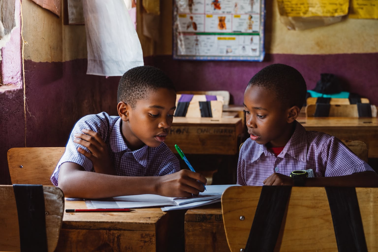 Young learners studying together in a classroom